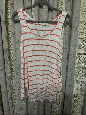 3/$30 Hummingbird Striped Tank Top White Orange Textured Knit Flowy Size S